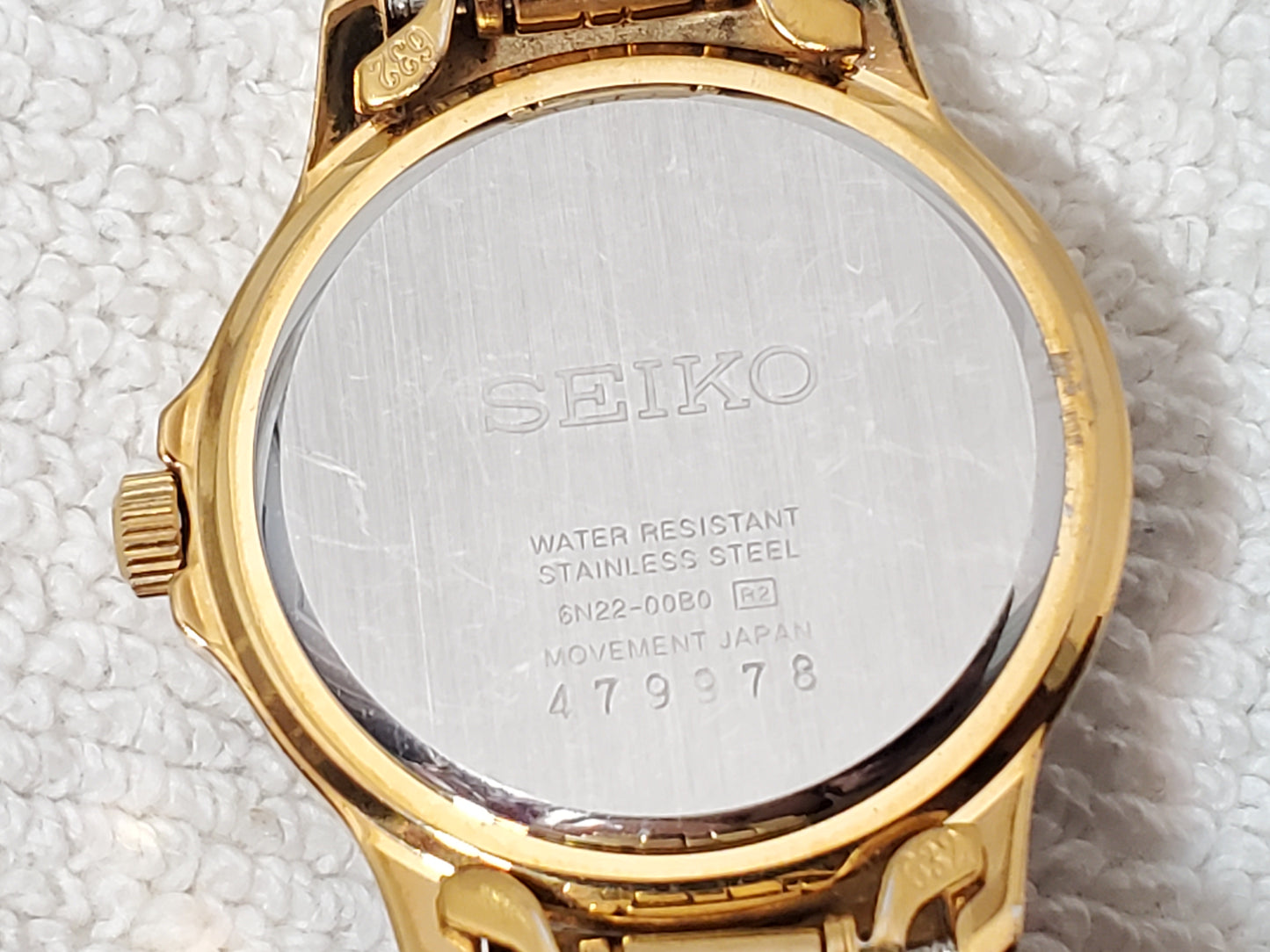 Seiko Women’s Date Quartz Watch Swarovski Crystal Gold Tone Roman Numerals
