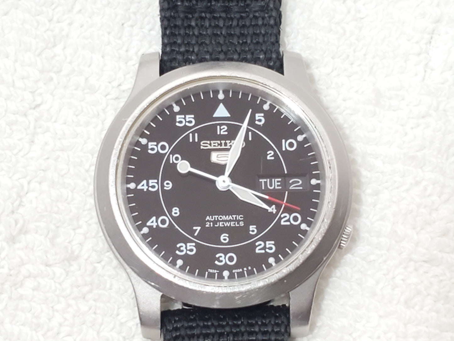 Seiko 5 Automatic Men's Watch 21 Jewels Day Date Military Field Vintage Black