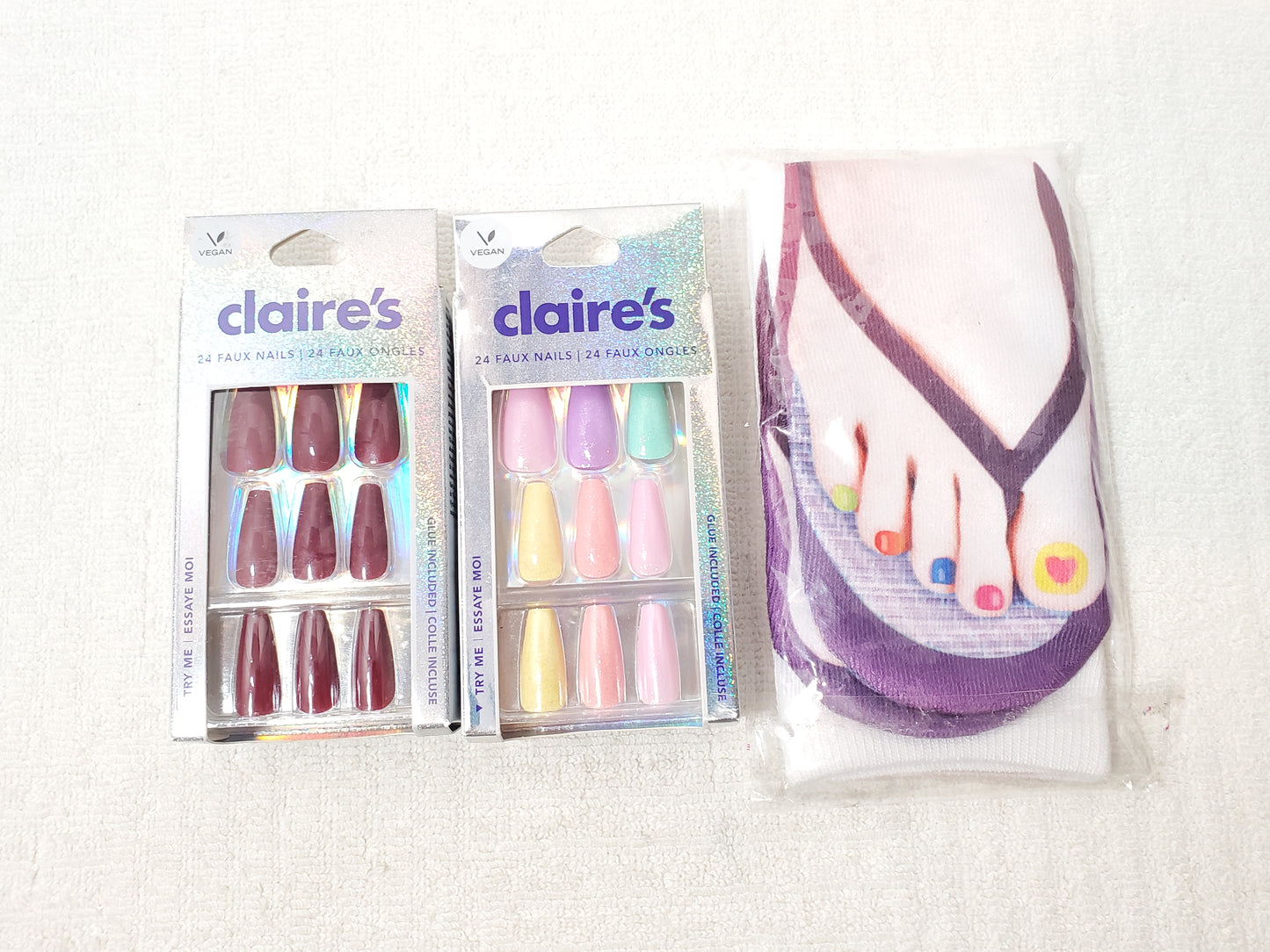 Claire's Faux Nail & Novelty Socks 3-Piece Variety Set New
