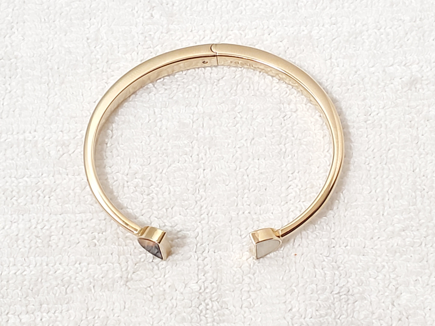 Fossil Tortoise & White Stainless Steel Open Cuff Bangle Bracelet Gold Tone