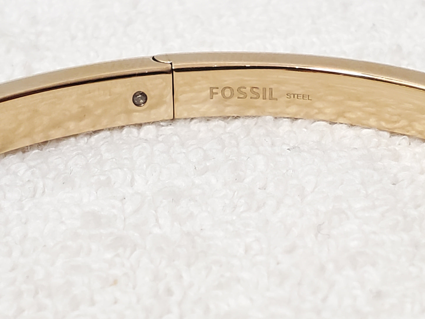 Fossil Tortoise & White Stainless Steel Open Cuff Bangle Bracelet Gold Tone
