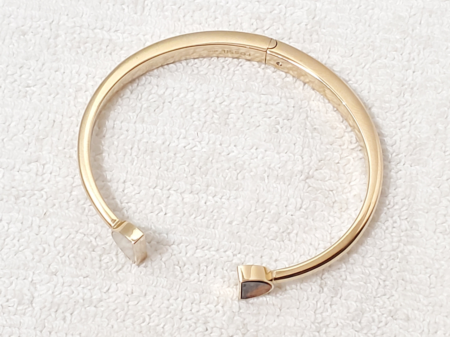 Fossil Tortoise & White Stainless Steel Open Cuff Bangle Bracelet Gold Tone