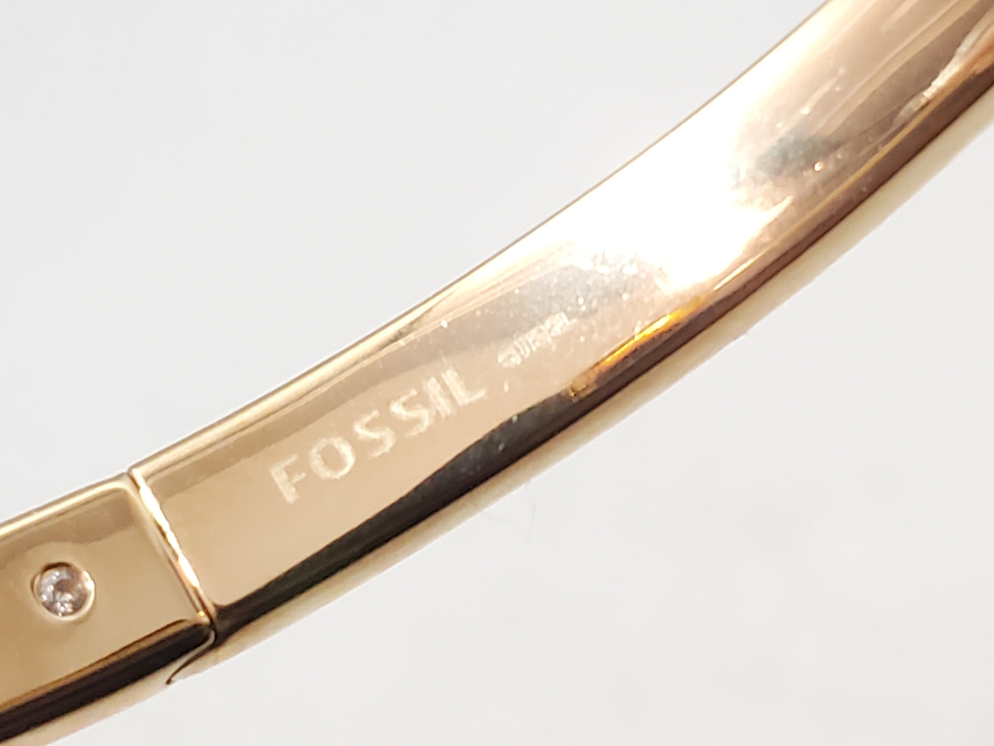 Fossil Tortoise & White Stainless Steel Open Cuff Bangle Bracelet Gold Tone