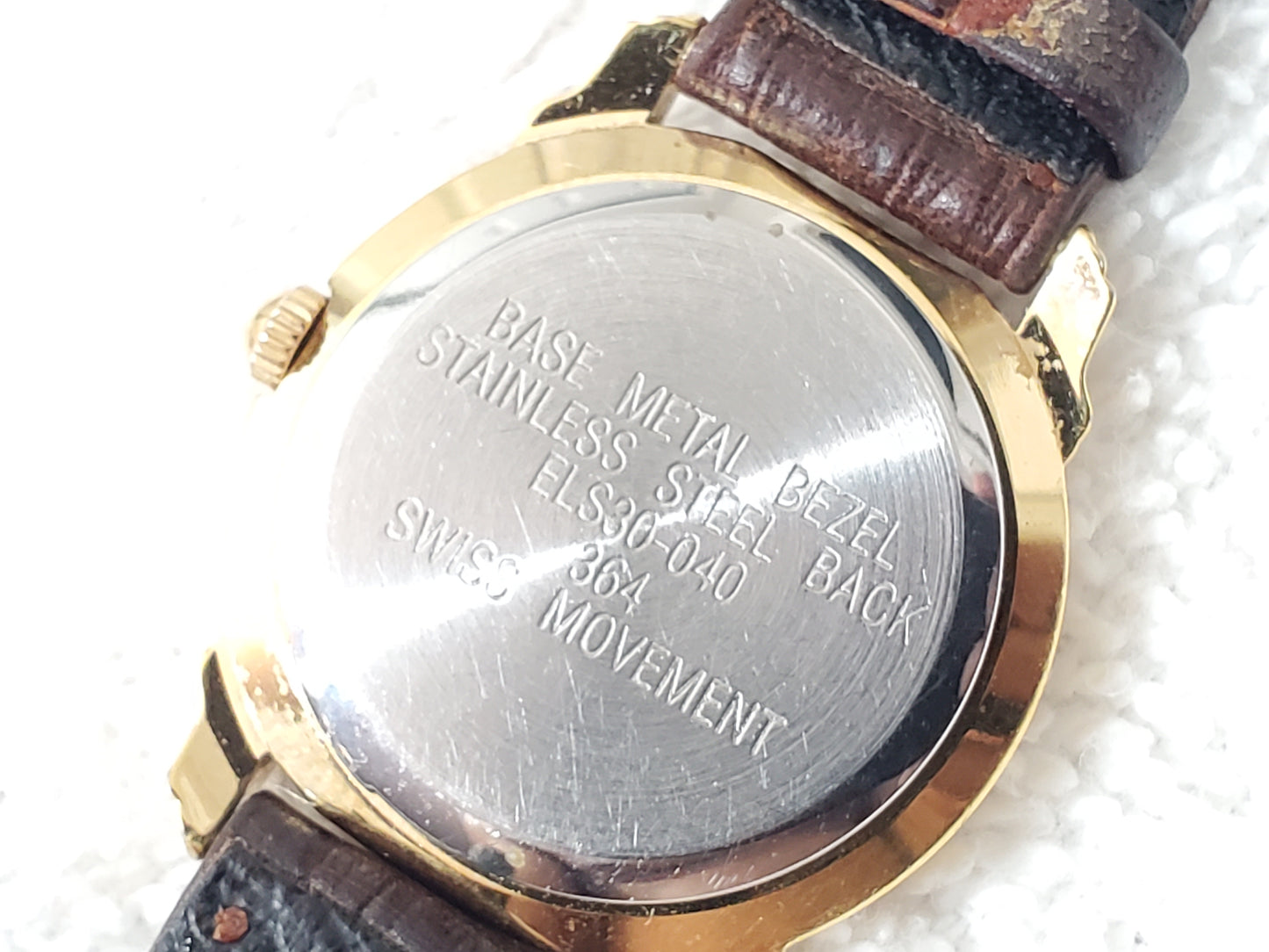 Vintage Elgin Swiss Quartz Women's Gold Tone Watch One Jewel Brown Leather Strap
