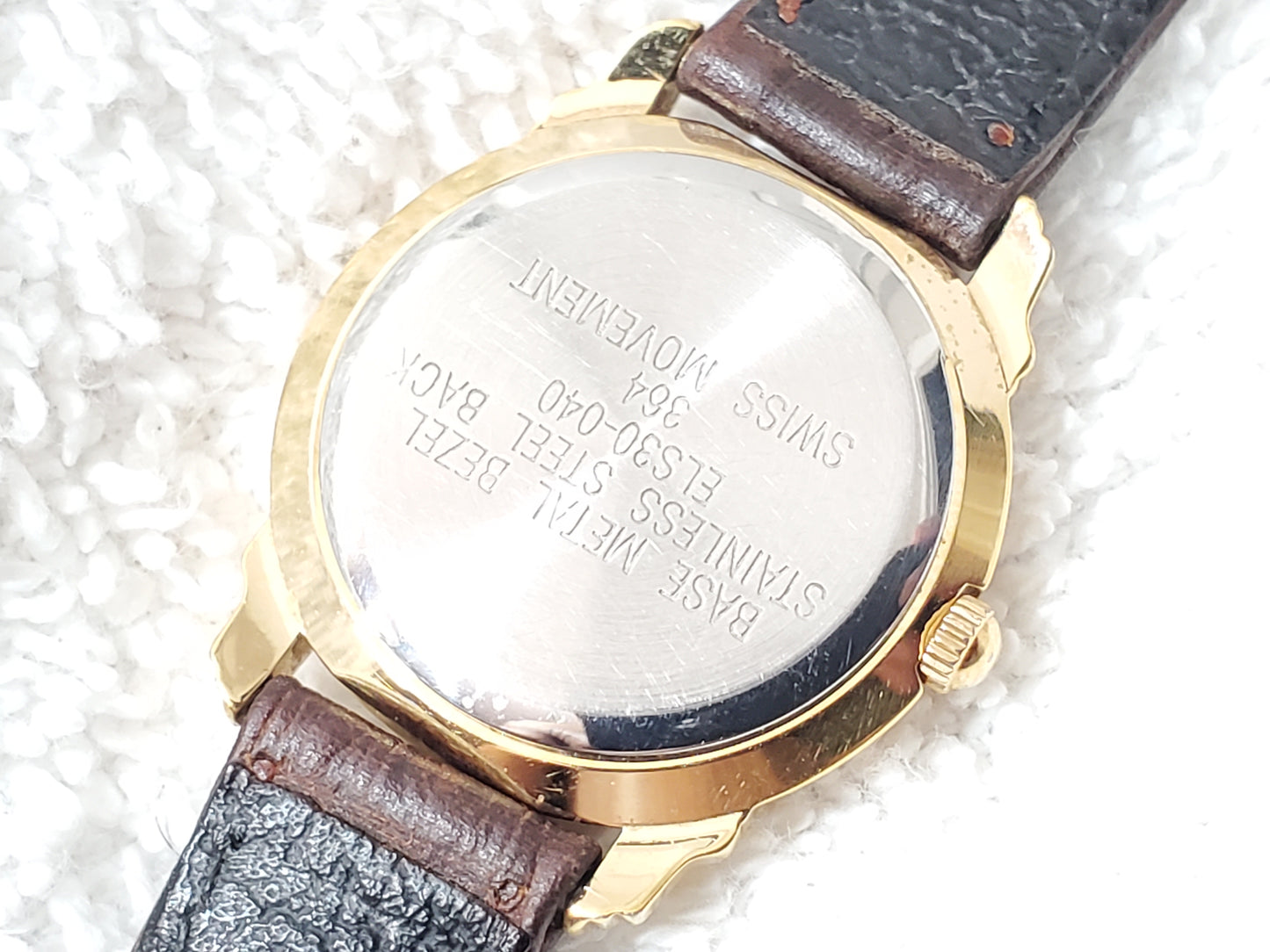 Vintage Elgin Swiss Quartz Women's Gold Tone Watch One Jewel Brown Leather Strap