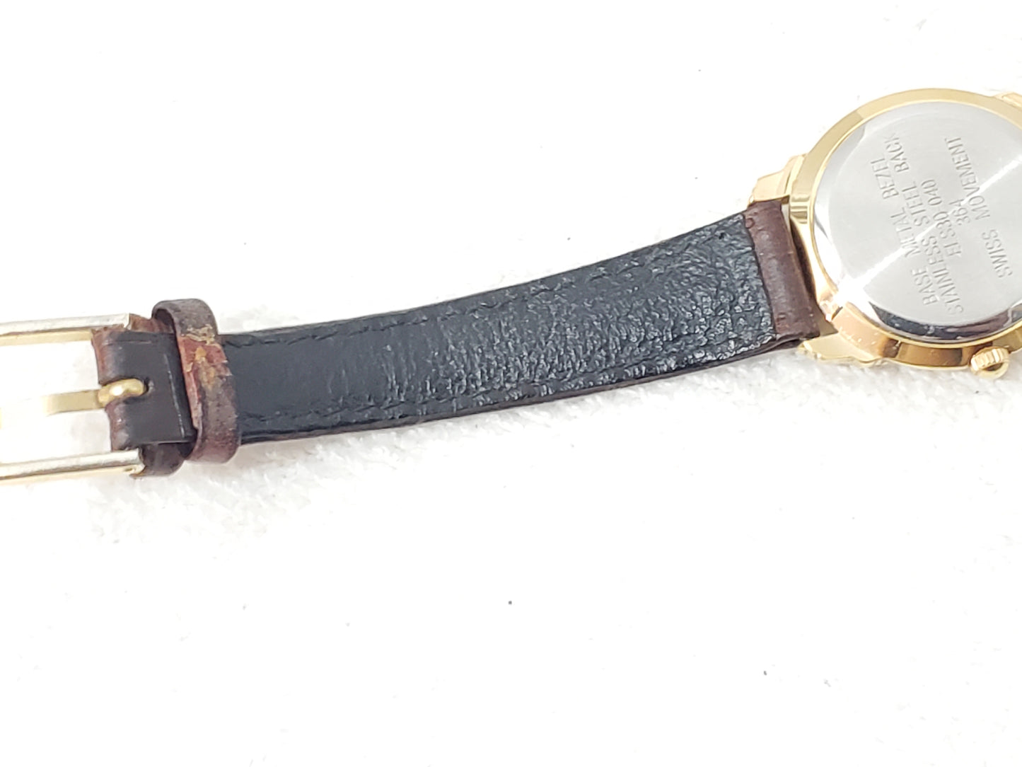 Vintage Elgin Swiss Quartz Women's Gold Tone Watch One Jewel Brown Leather Strap