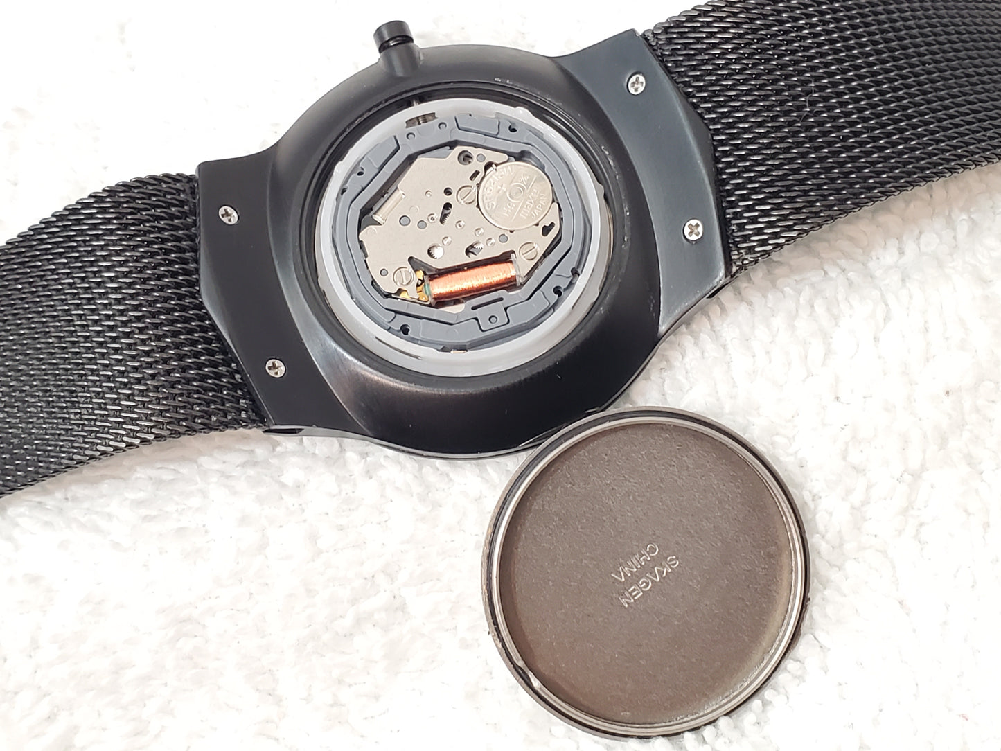 Skagen Men’s Black Mesh Stainless Steel Titanium Blue Dial Date Day Quartz Watch