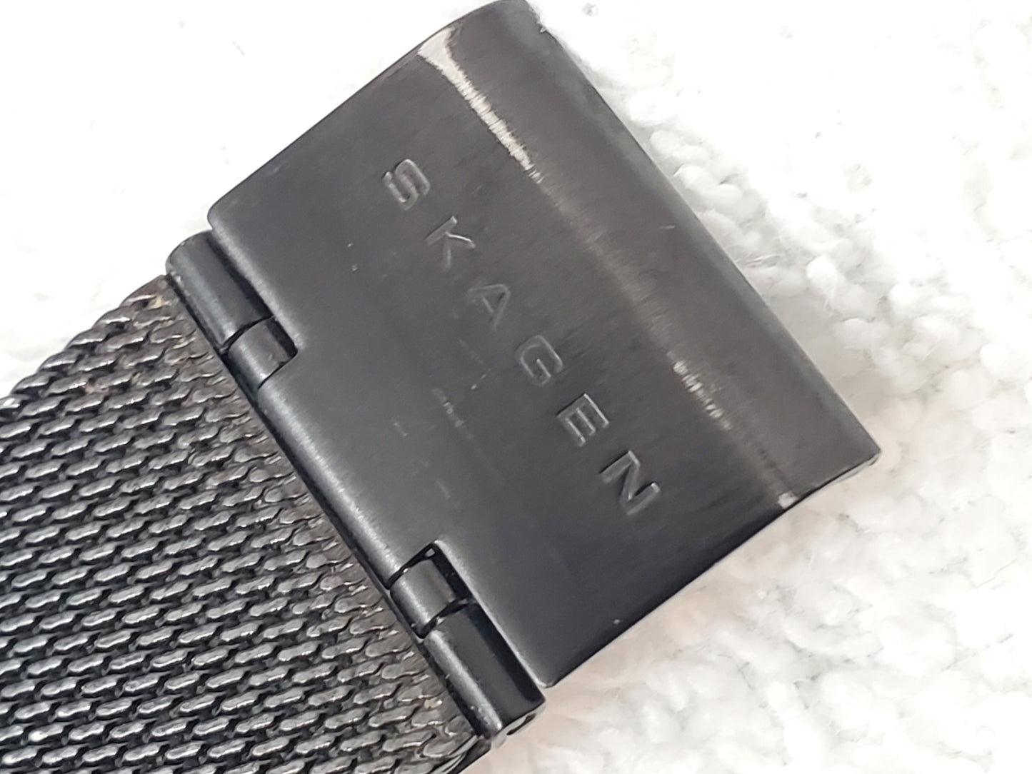 Skagen Men’s Black Mesh Stainless Steel Titanium Blue Dial Date Day Quartz Watch