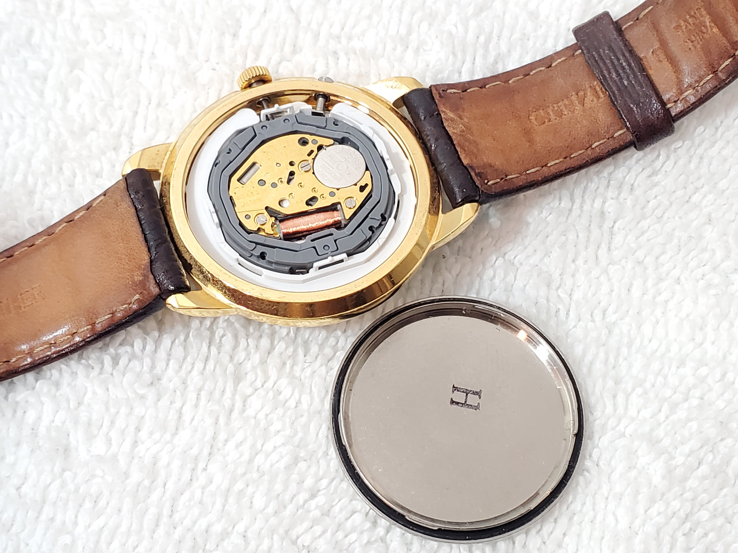 Citizen Men's Triple Calendar Vintage Watch Roman Numerals Gold Plated Leather