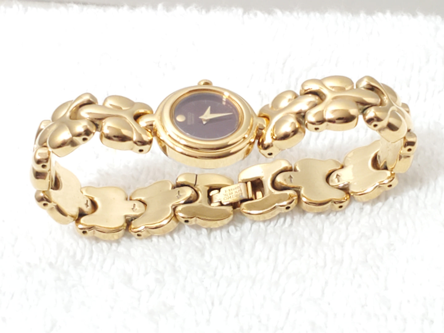 Vintage Seiko Ladies Dress Quartz Watch Burgundy Museum Dial Gold Plated