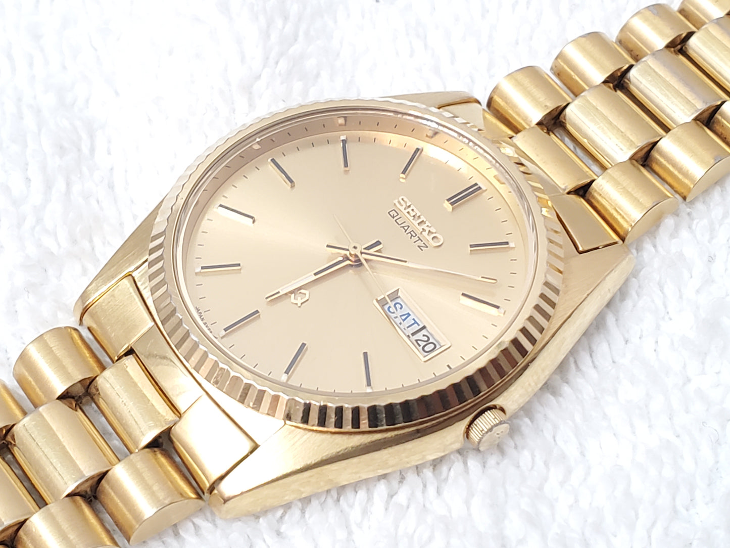 Vintage Seiko SQ Men's Presidential Watch Gold Tone Day Date Watch 1 Jewel