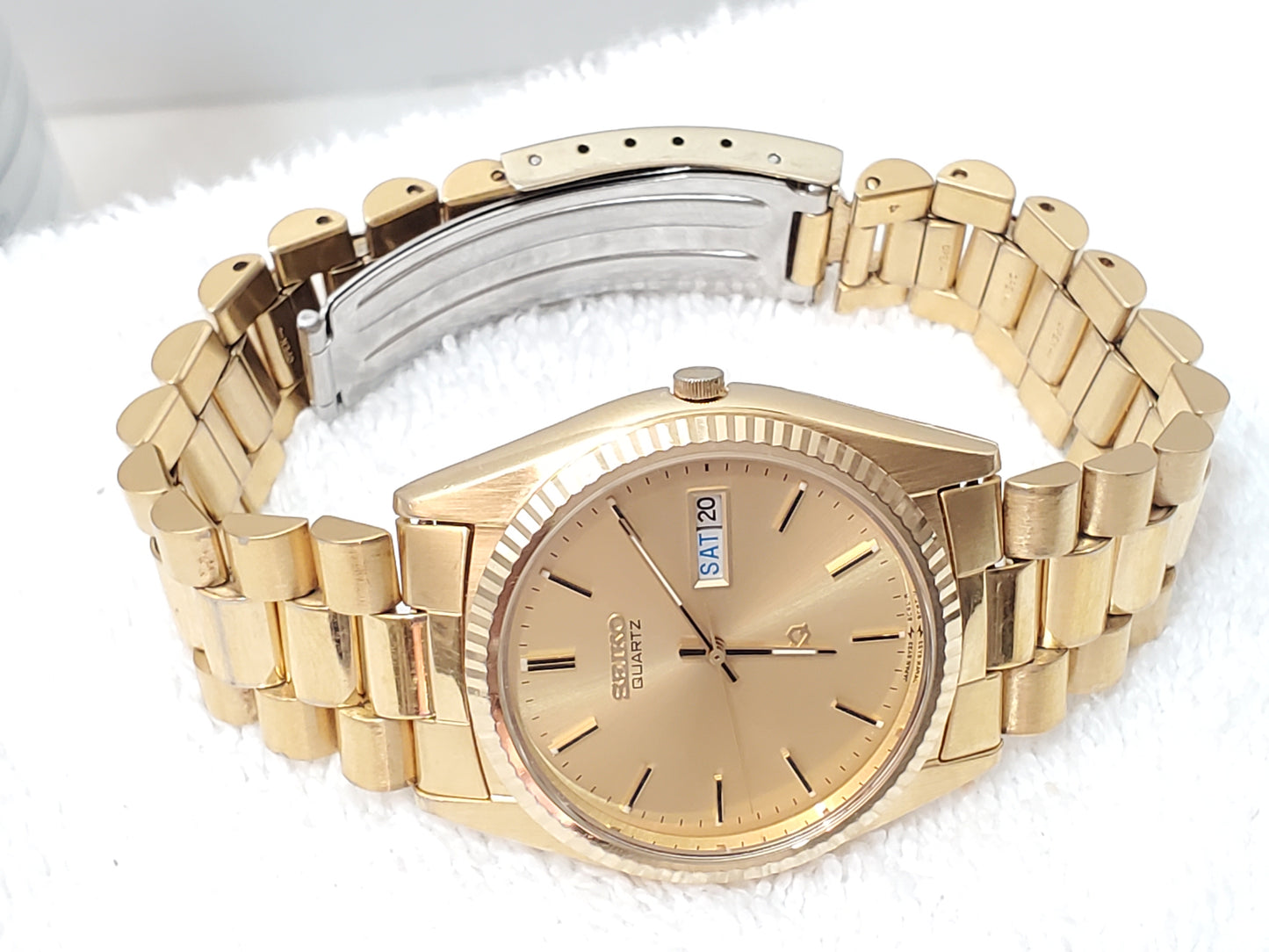 Vintage Seiko SQ Men's Presidential Watch Gold Tone Day Date Watch 1 Jewel