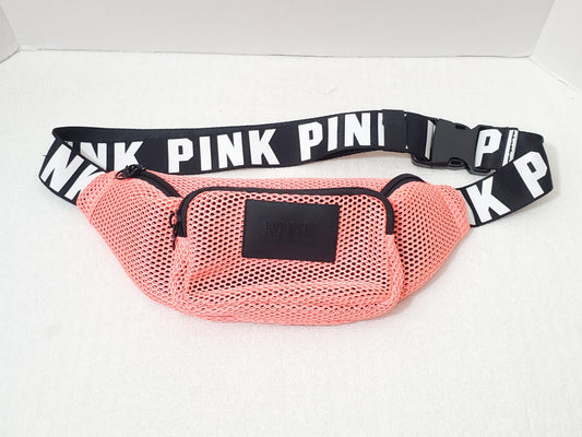 Victoria's Secret PINK Mesh Belt Bag Fanny Pack Strap Black White 2 Zippers NEW