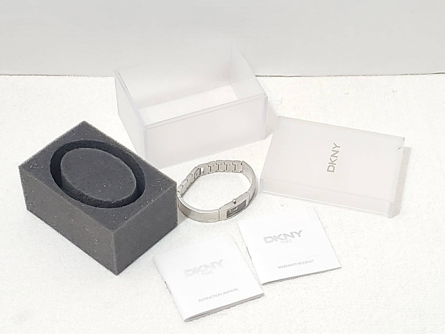 DKNY NY-3251 Women's Stainless Steel Bangle Cuff Watch 7 Jewels Black Dial Women