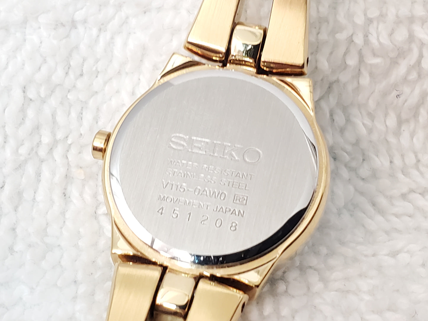 Seiko Women's Solar Watch Mother Pearl Dial Gold Plated Diamonds Bezel Bracelet