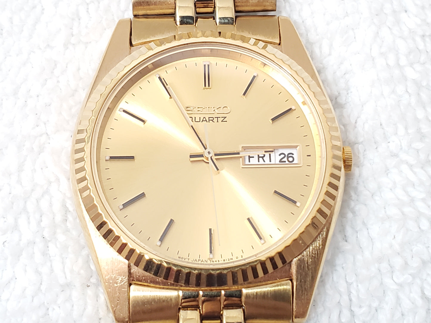 Vintage Seiko Men's Presidential Gold Tone Day Date Quartz Watch One Jewel