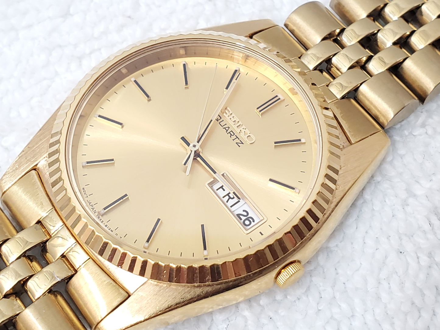 Vintage Seiko Men's Presidential Gold Tone Day Date Quartz Watch One Jewel