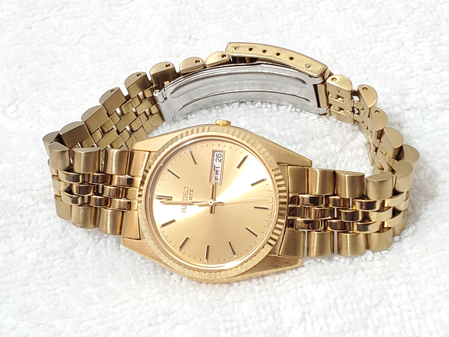 Vintage Seiko Men's Presidential Gold Tone Day Date Quartz Watch One Jewel