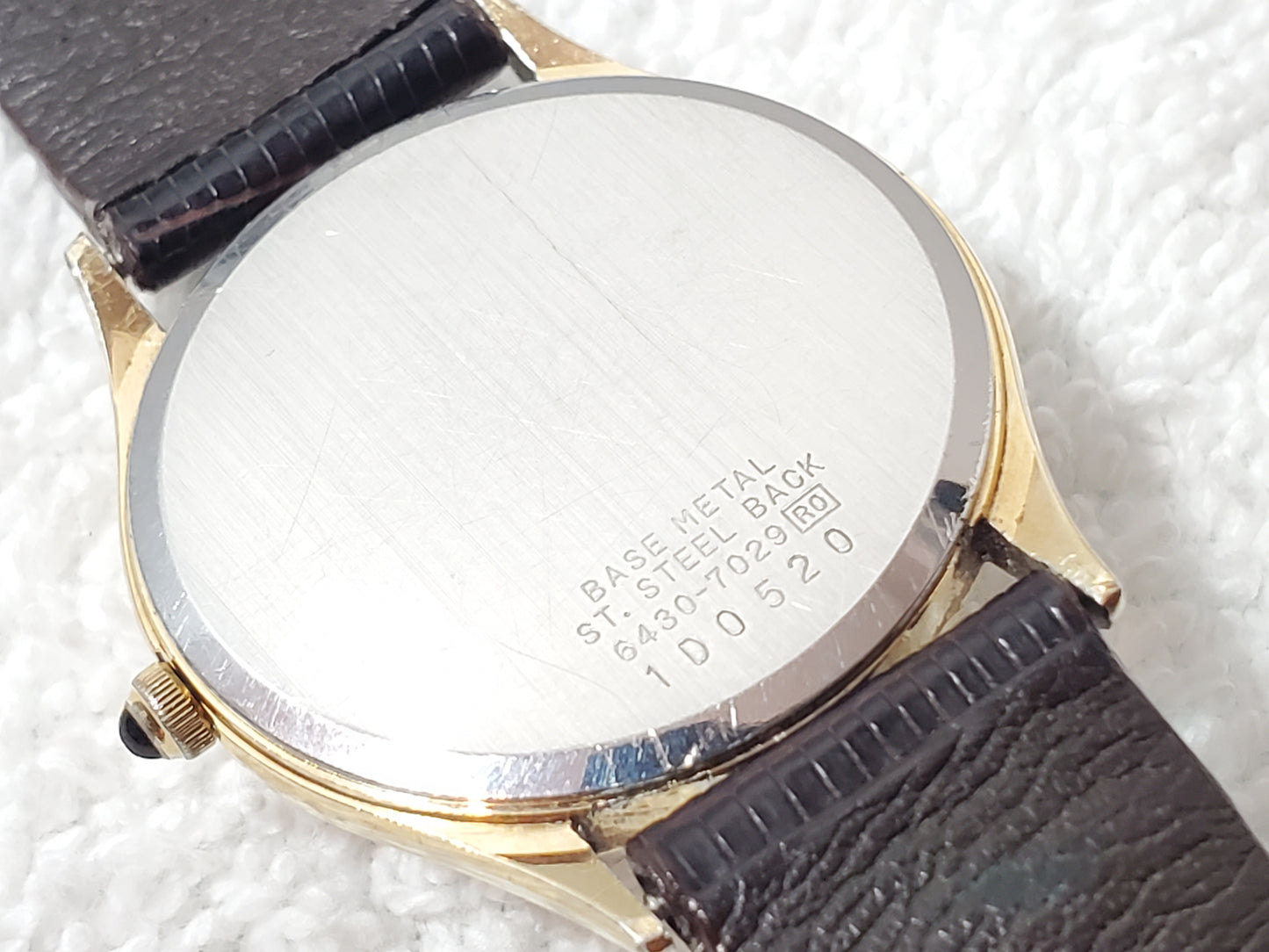 Vintage Seiko 1980's Gold Plated Women's Watch Diamond Dial 7 Jewels Leather
