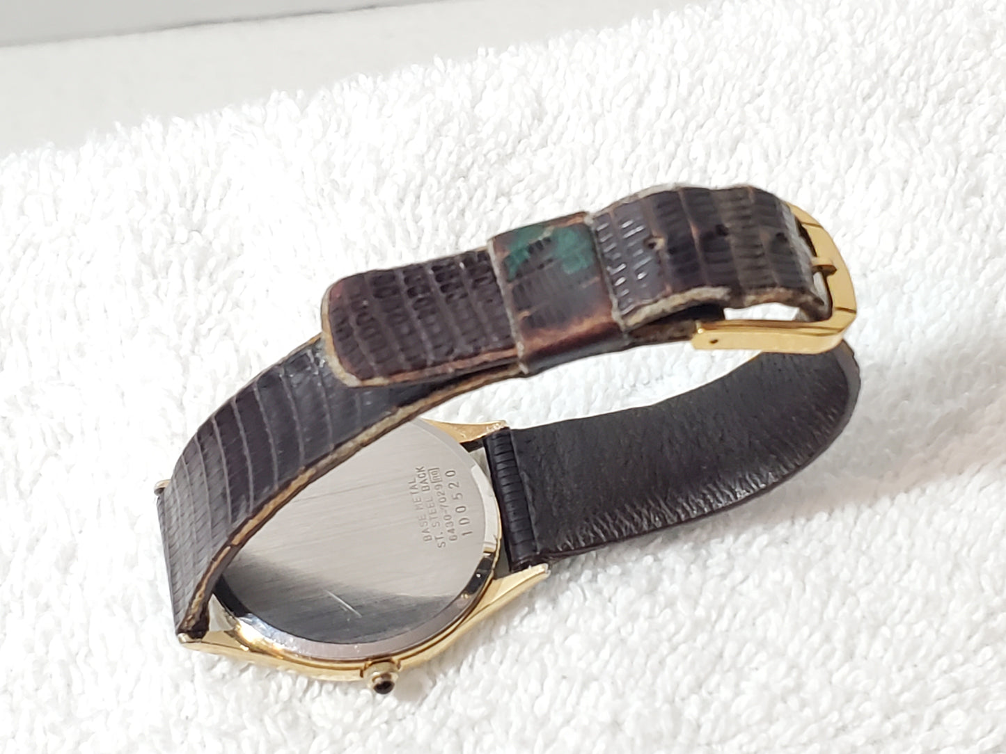 Vintage Seiko 1980's Gold Plated Women's Watch Diamond Dial 7 Jewels Leather