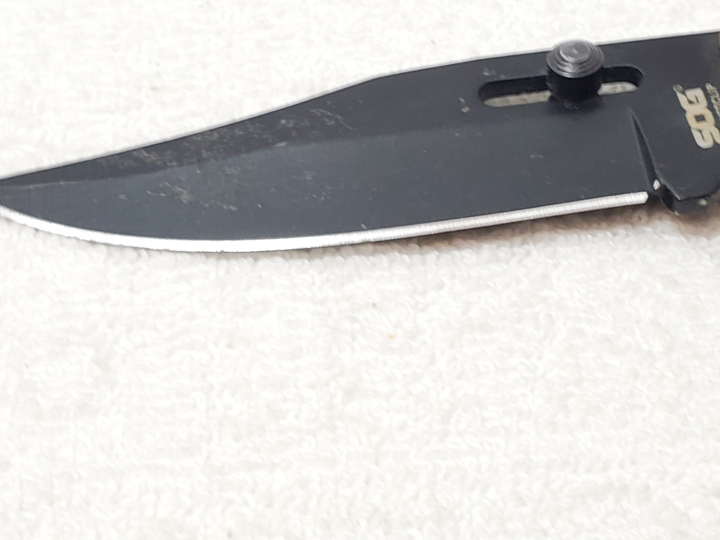 Vintage SOG Autoclip Pocket Knife Black Blade Coyote Tan Handle Discontinued