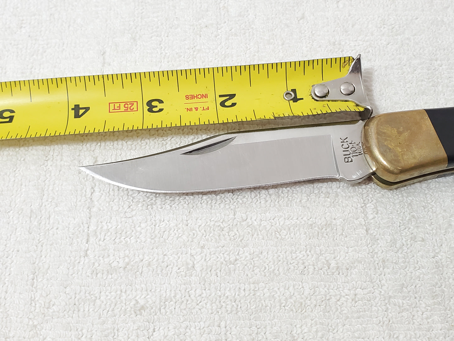 Vintage Buck 110 Folding Hunter Knife Wood Brass Lockback Black Leather Sheath