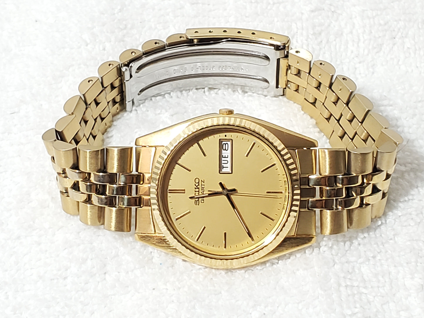 Vintage Seiko Men's Presidential Quartz Watch Gold Tone Day Date Watch One Jewel