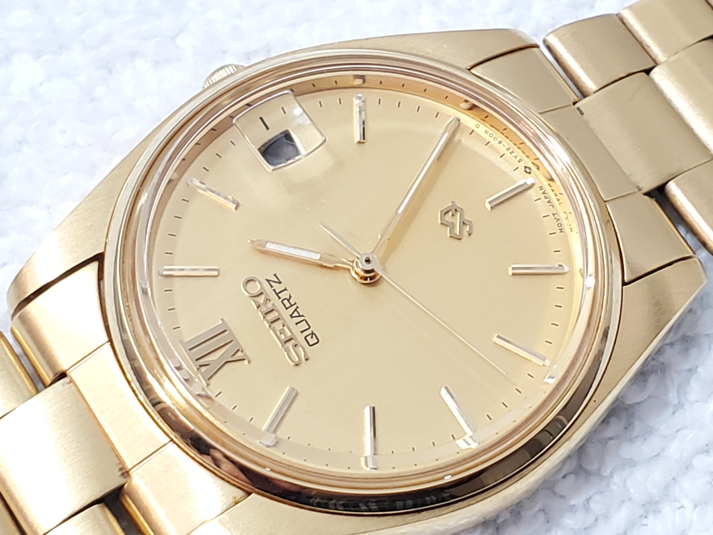 Seiko SQ Vintage Men's Gold Tone Date Quartz Watch Roman Numeral One Jewel