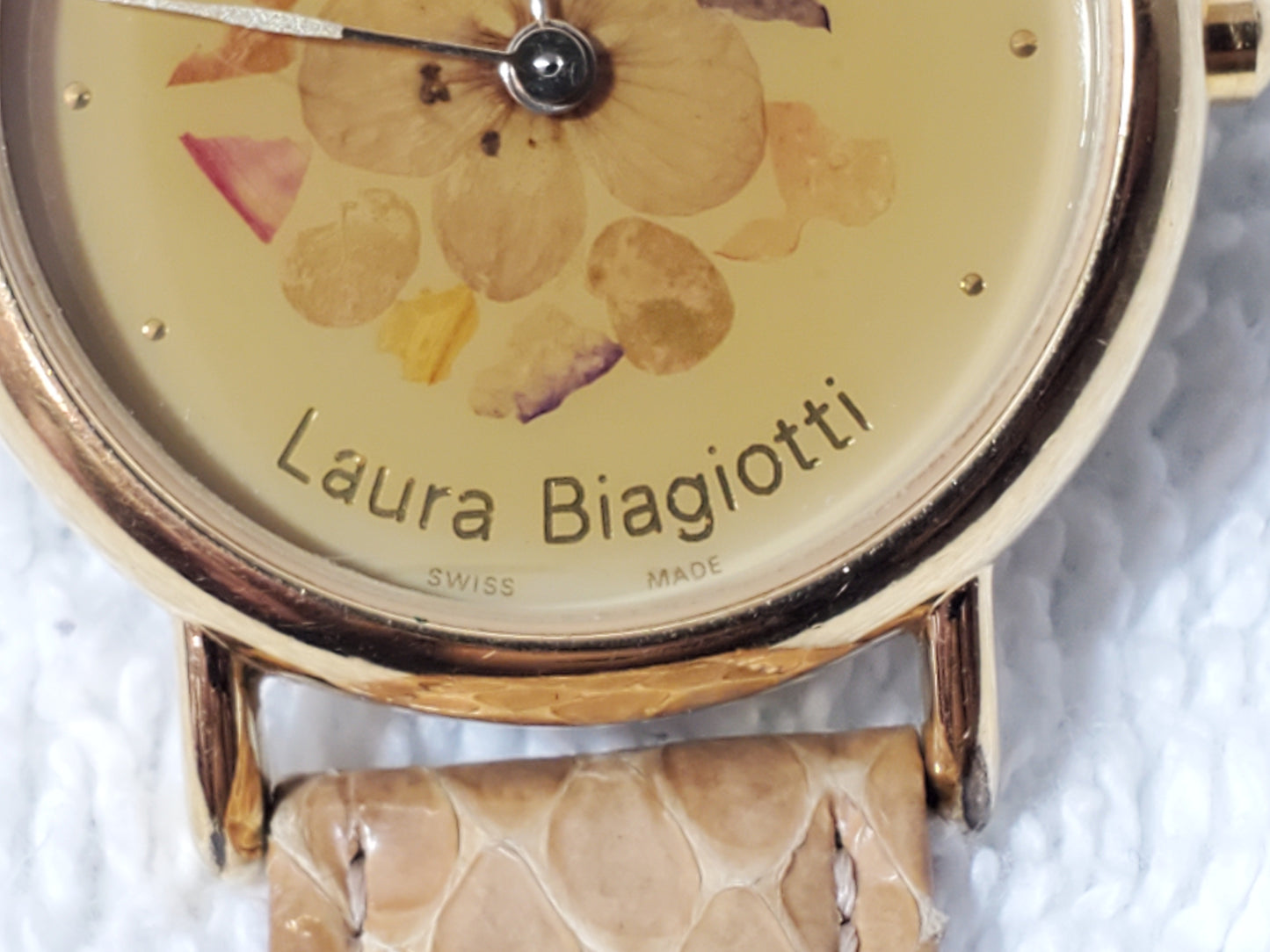 Vintage Laura Biagiotti Gold Plated Women's Watch Pressed Flowers Swiss Made