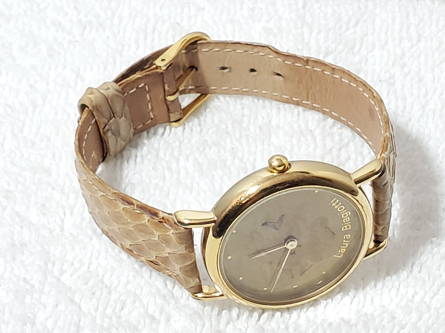 Vintage Laura Biagiotti Gold Plated Women's Watch Pressed Flowers Swiss Made