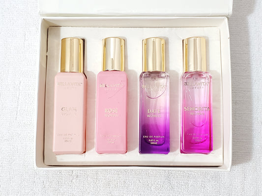 BELLAVITA Luxury Perfume Gift Set For Her 4x20ml EDP Glam Rose Date Senorita