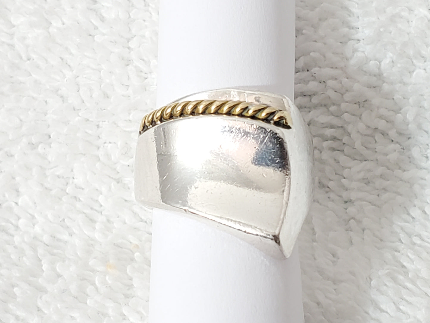 Vintage Taxco Mexico 925 Sterling Silver Gold Cable Wire Accent Ring TF-55 11.4g