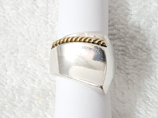 Vintage Taxco Mexico 925 Sterling Silver Gold Cable Wire Accent Ring TF-55 11.4g