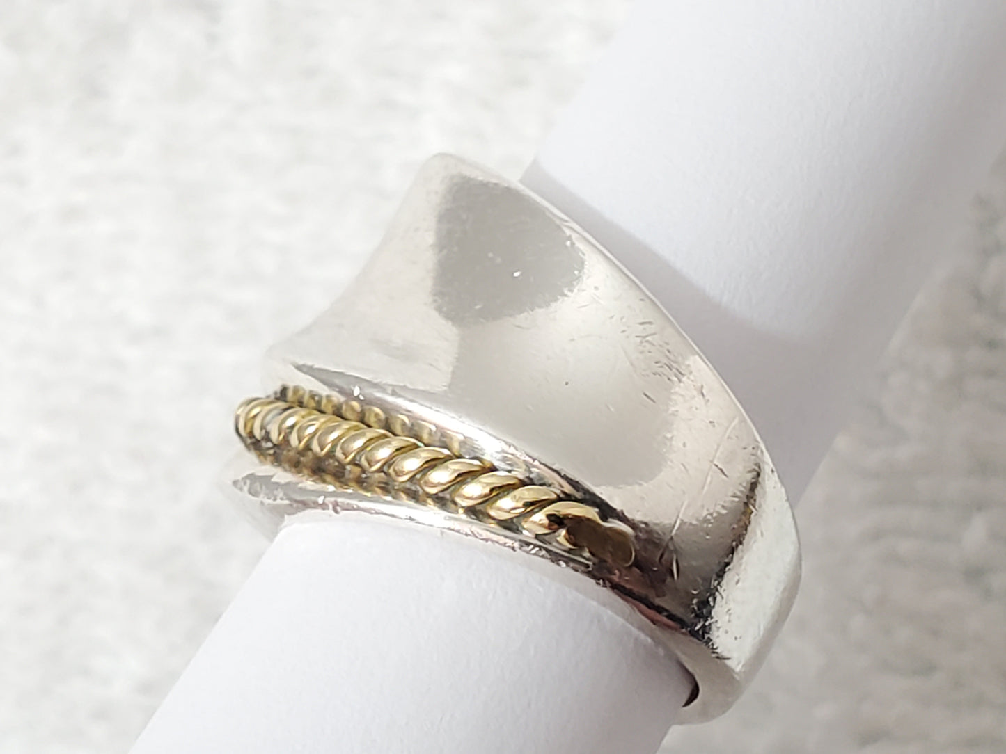 Vintage Taxco Mexico 925 Sterling Silver Gold Cable Wire Accent Ring TF-55 11.4g
