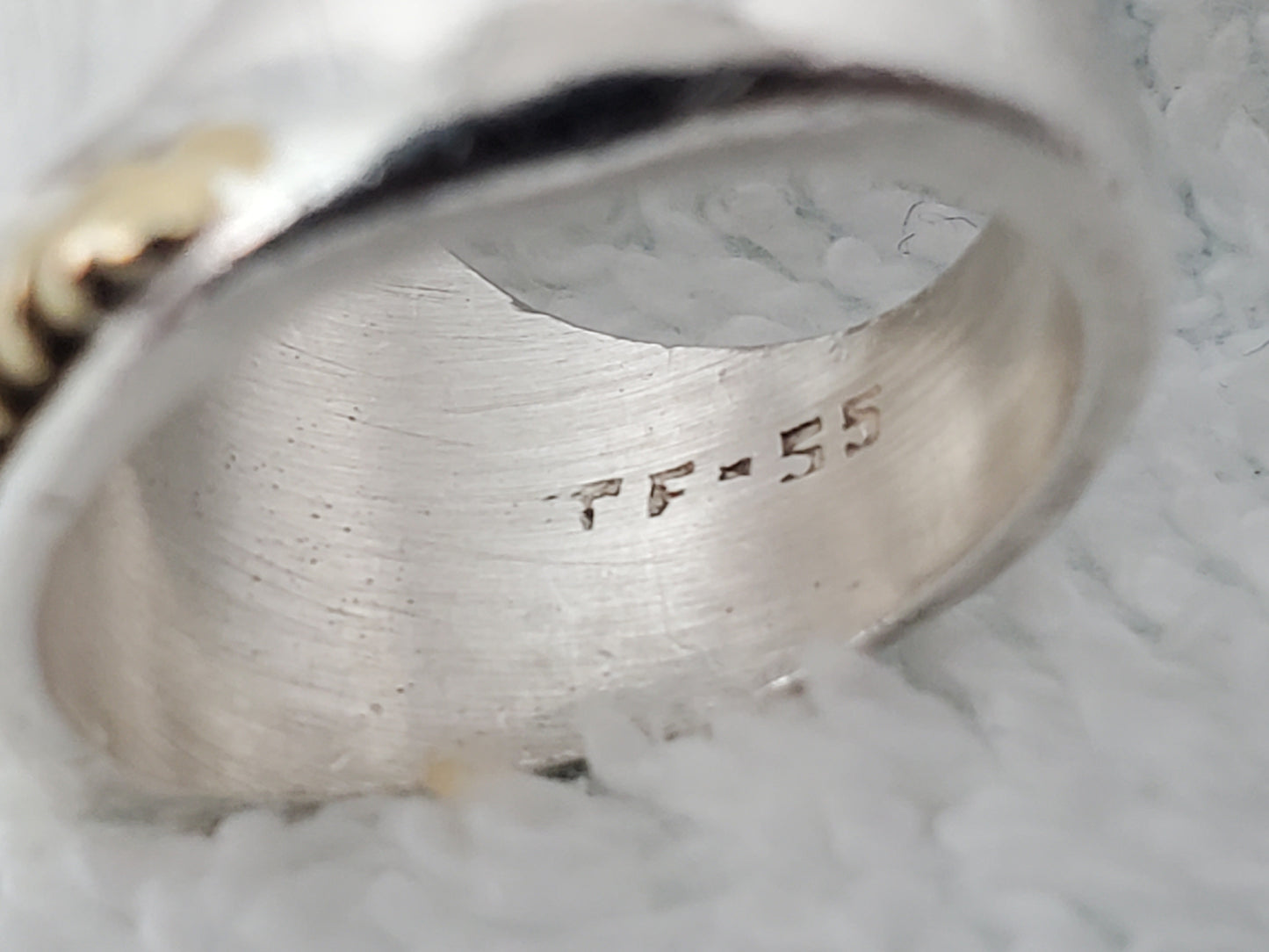 Vintage Taxco Mexico 925 Sterling Silver Gold Cable Wire Accent Ring TF-55 11.4g