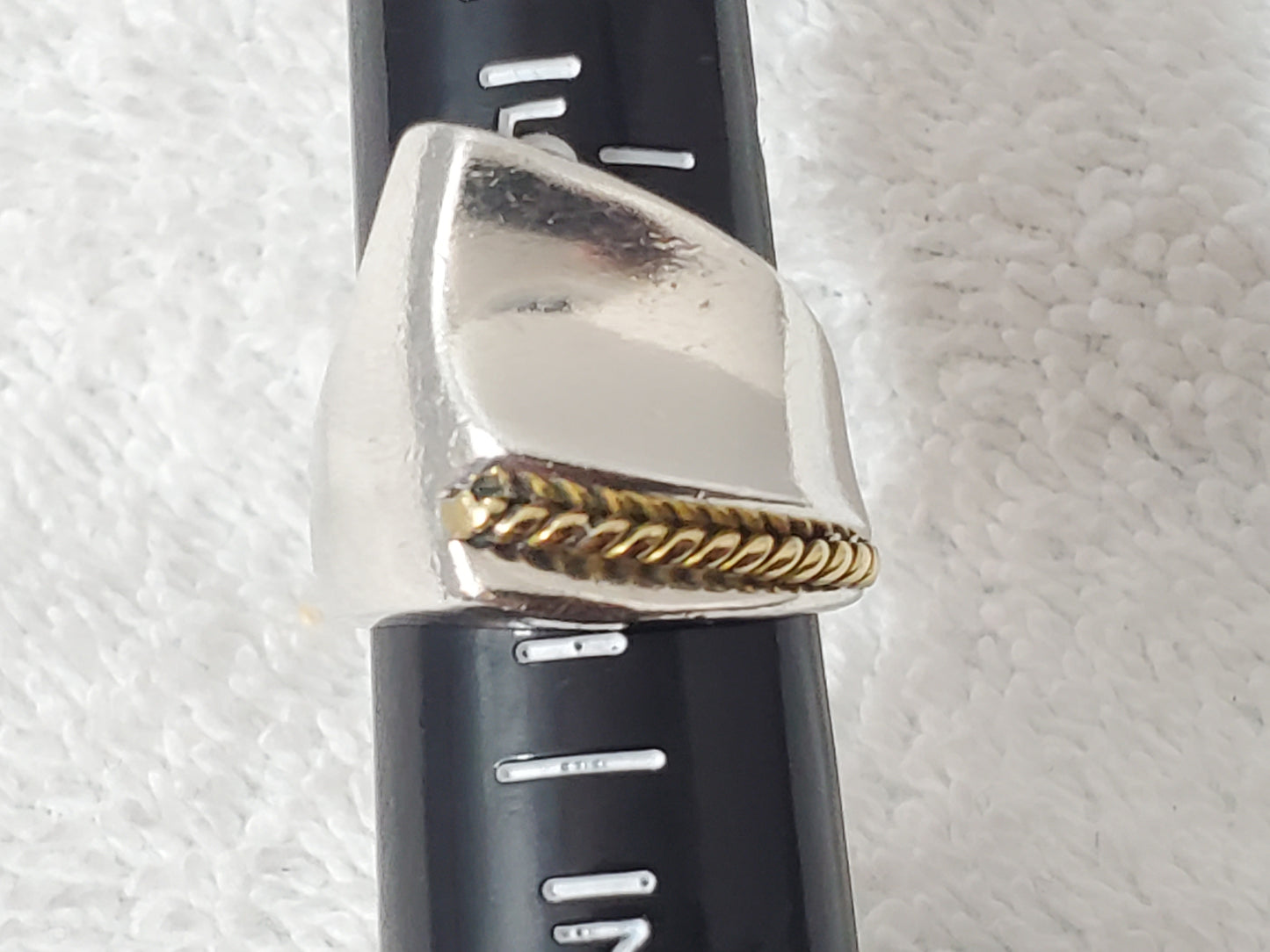 Vintage Taxco Mexico 925 Sterling Silver Gold Cable Wire Accent Ring TF-55 11.4g