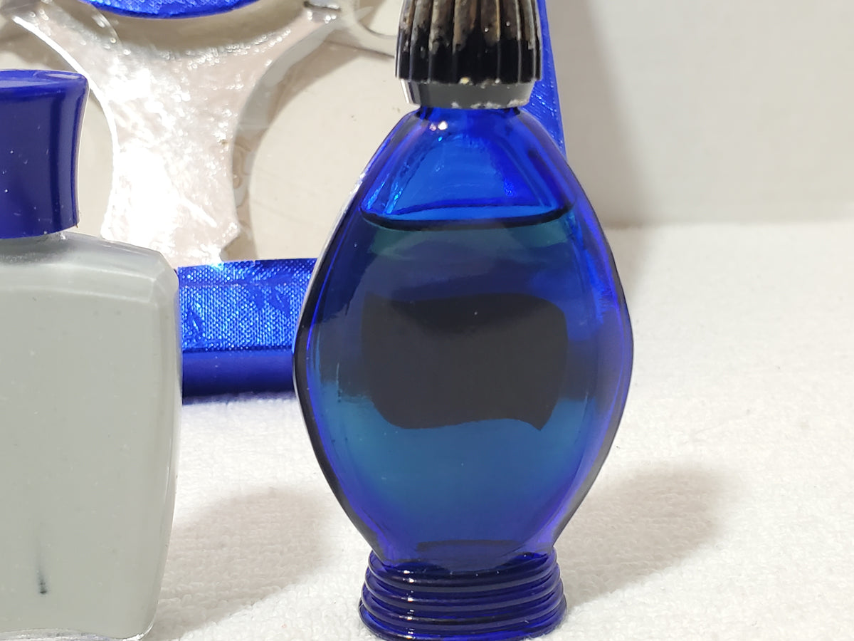 Vintage Evening in Paris Bourjois Gift Set 3 Pc Cobalt Blue Bottles Boxed 1950s