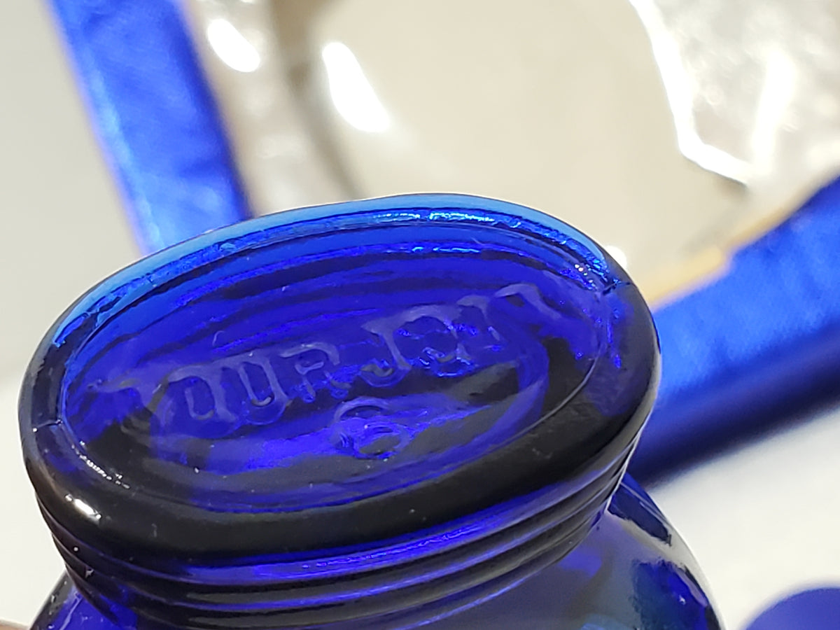Vintage Evening in Paris Bourjois Gift Set 3 Pc Cobalt Blue Bottles Boxed 1950s