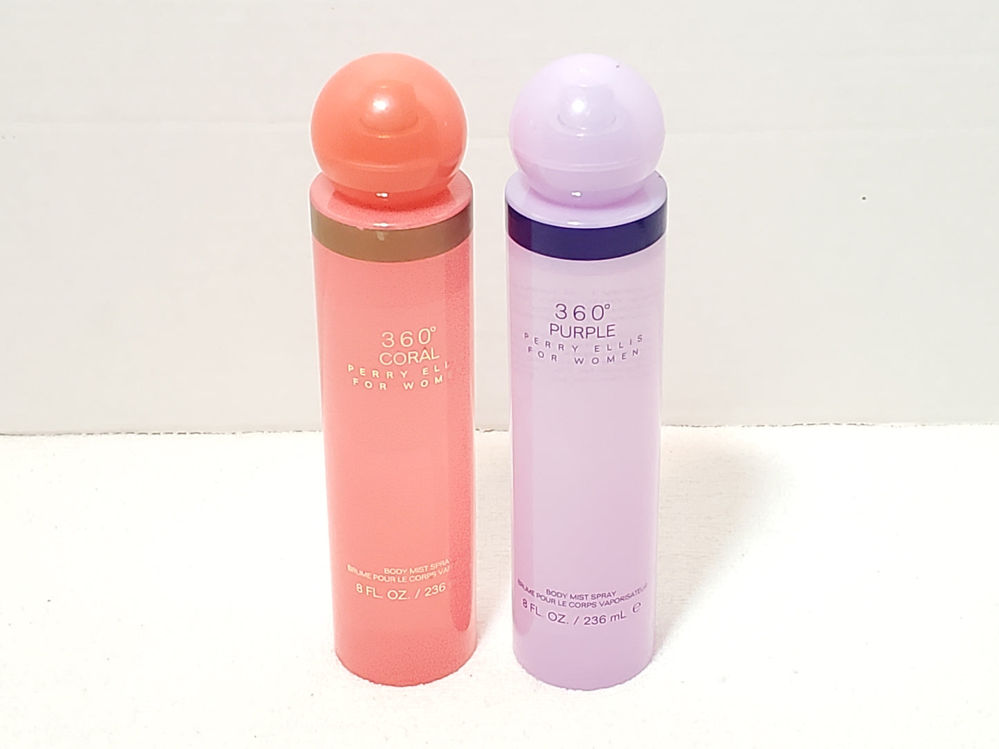 Perry Ellis 360 Coral & 360 Purple Body Mist Spray Set 8 oz / 236ml Women's