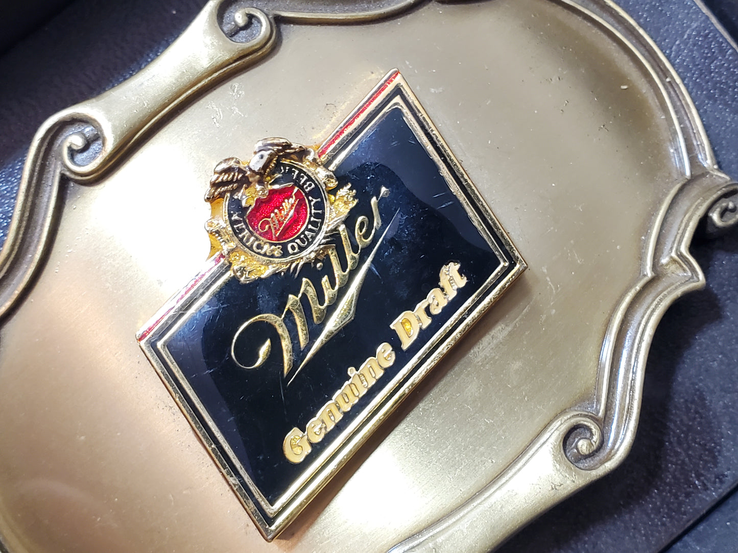 Vintage Miller Genuine Draft Beer Logo Belt Buckle 1980's Solid Brass 3540 Box
