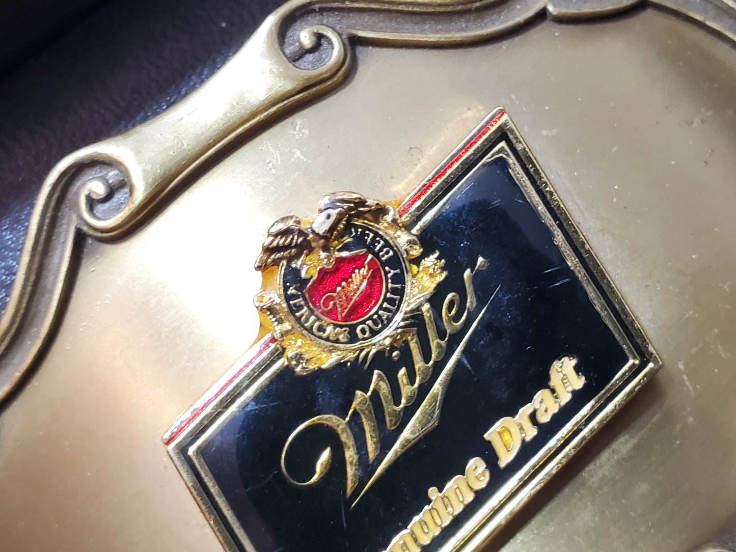 Vintage Miller Genuine Draft Beer Logo Belt Buckle 1980's Solid Brass 3540 Box