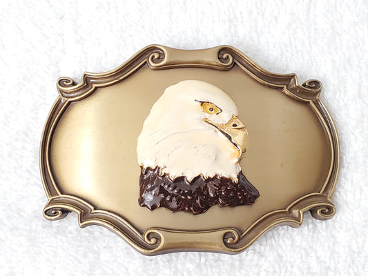 1978 Vintage Raintree American Bald Eagle Belt Buckle Hand Painted Enamel Brass