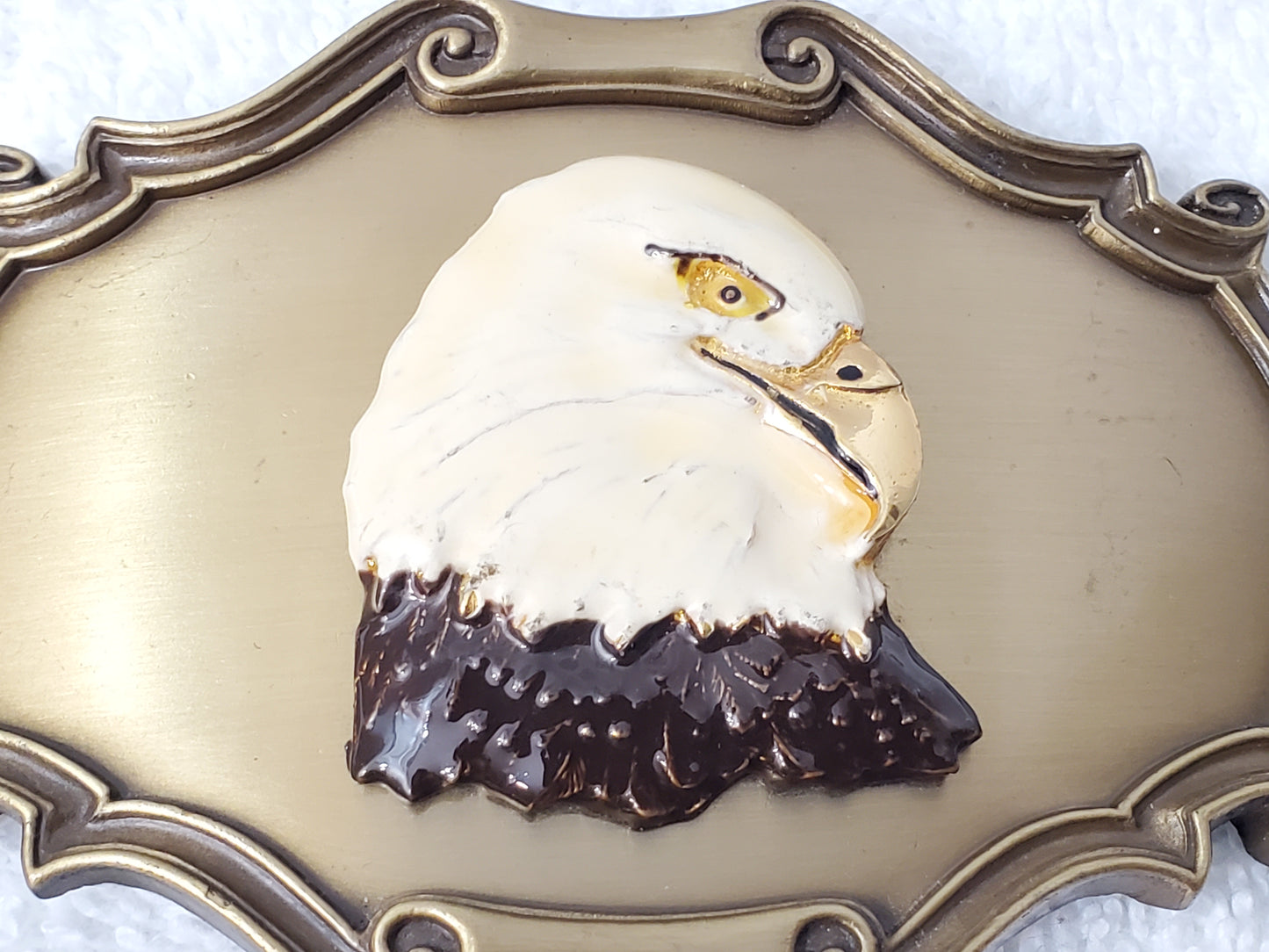 1978 Vintage Raintree American Bald Eagle Belt Buckle Hand Painted Enamel Brass