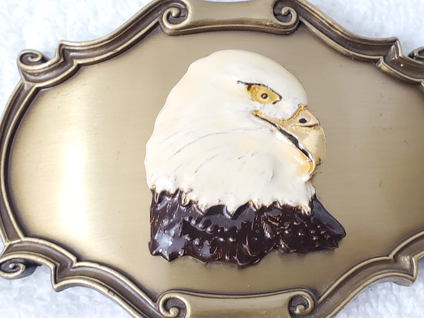 1978 Vintage Raintree American Bald Eagle Belt Buckle Hand Painted Enamel Brass
