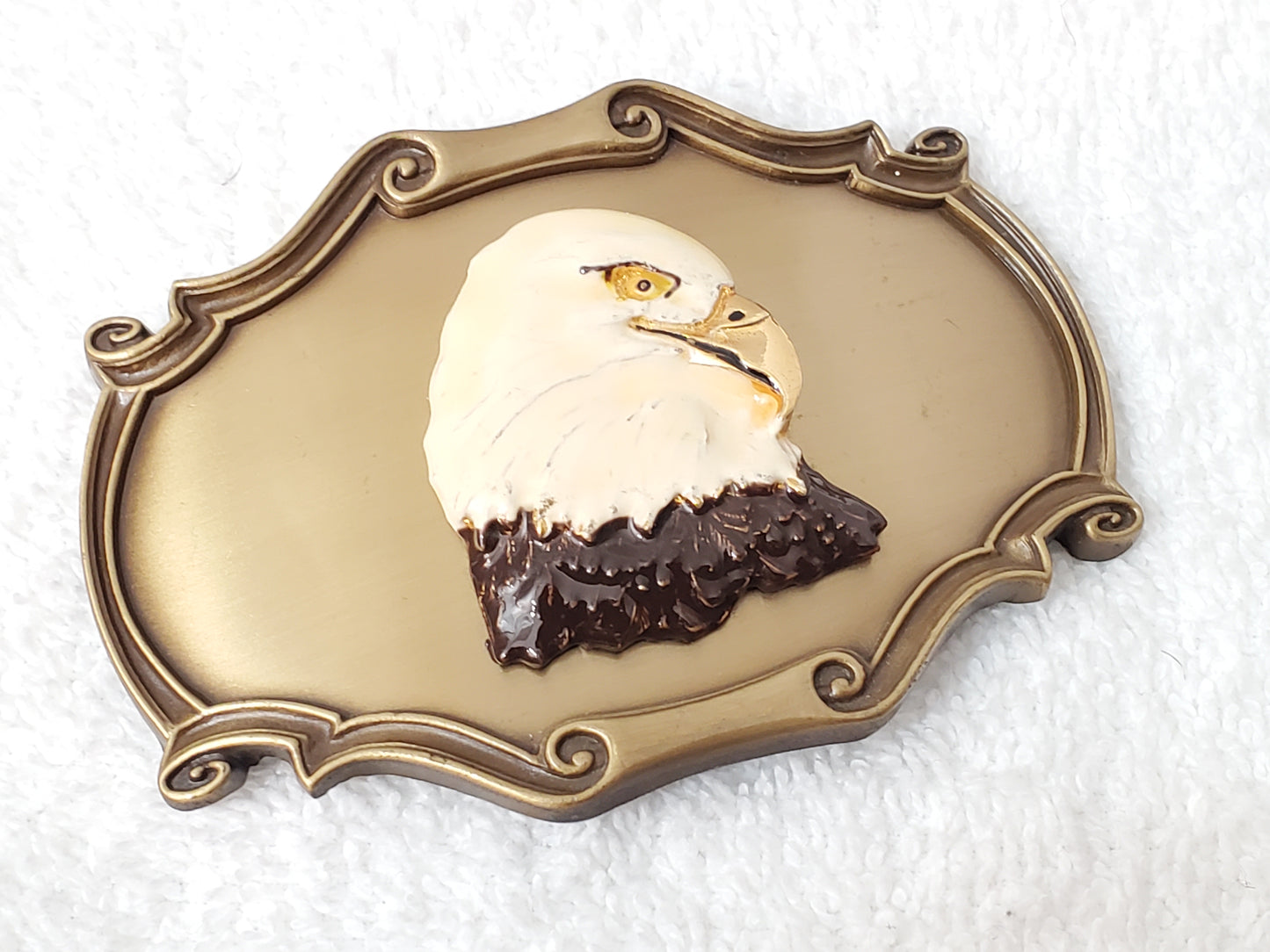 1978 Vintage Raintree American Bald Eagle Belt Buckle Hand Painted Enamel Brass