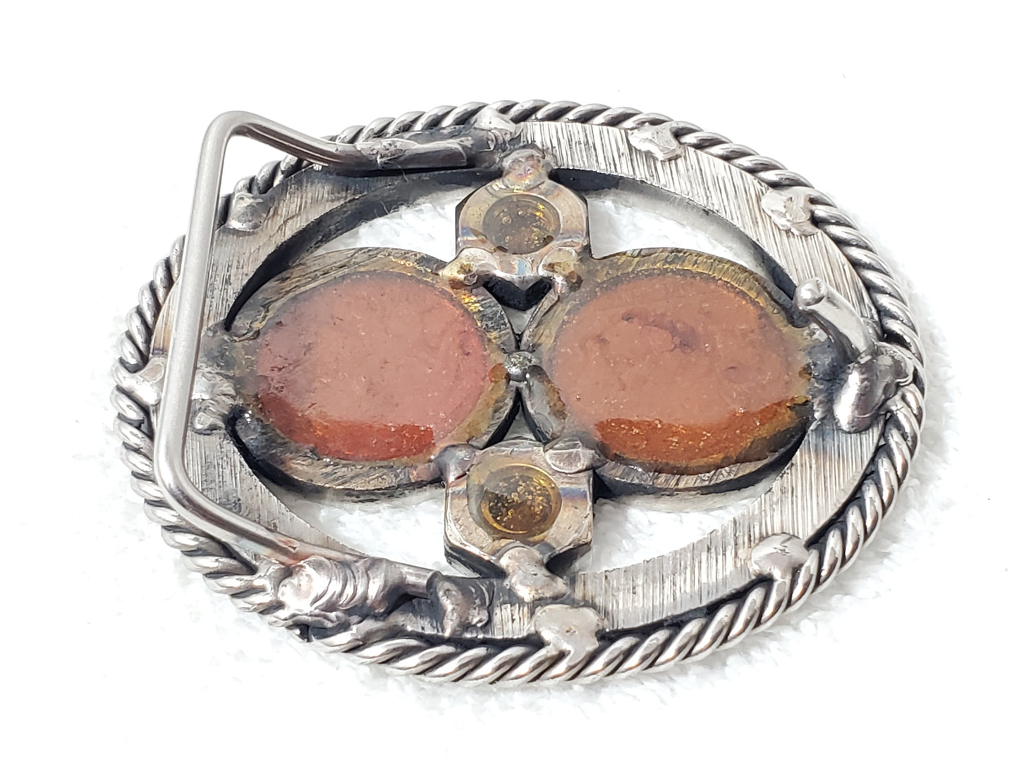 Vintage Buffalo Indian Head Nickels Turquoise Glass Crystals Belt Buckle 5 Cents