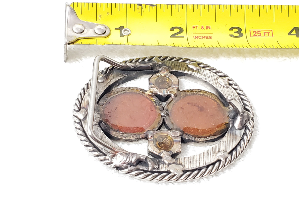 Vintage Buffalo Indian Head Nickels Turquoise Glass Crystals Belt Buckle 5 Cents