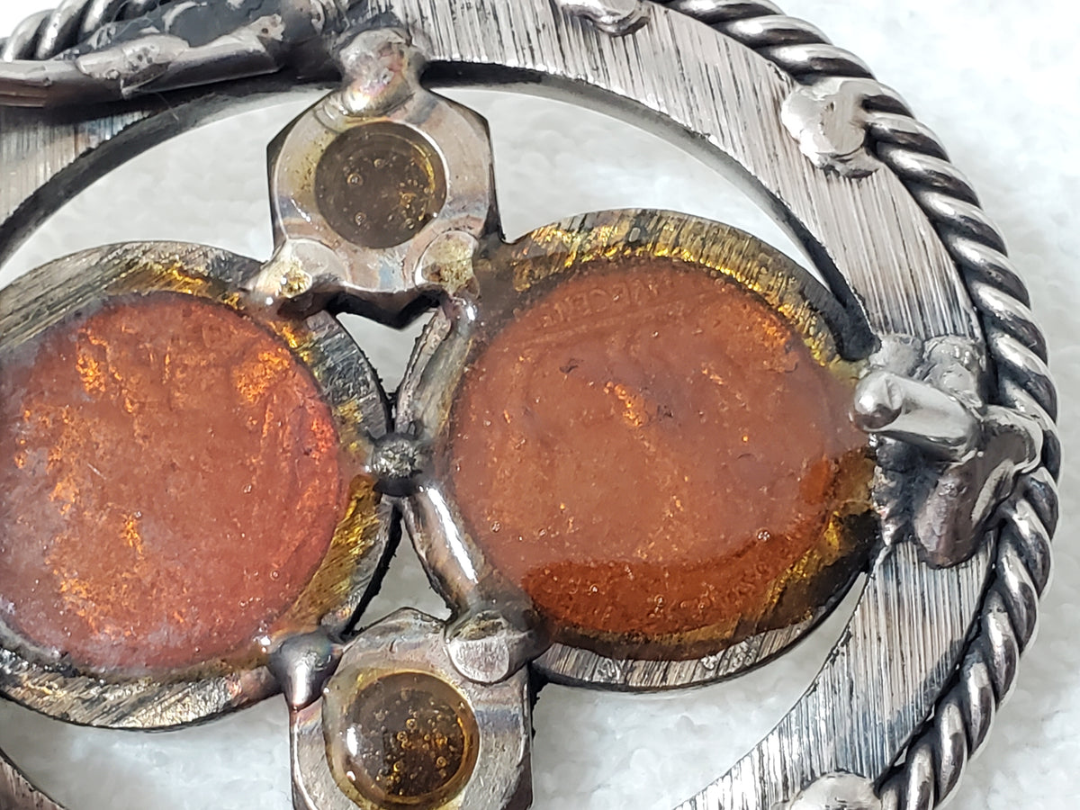 Vintage Buffalo Indian Head Nickels Turquoise Glass Crystals Belt Buckle 5 Cents