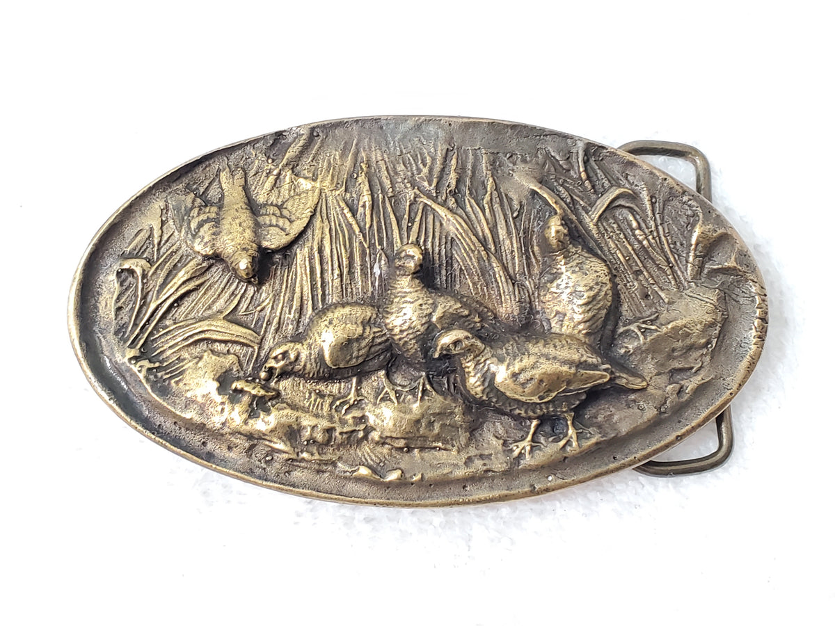 Vintage 1975 Bergamot Solid Brass Pheasant Wildlife Belt Buckle AJ Dezy Denver