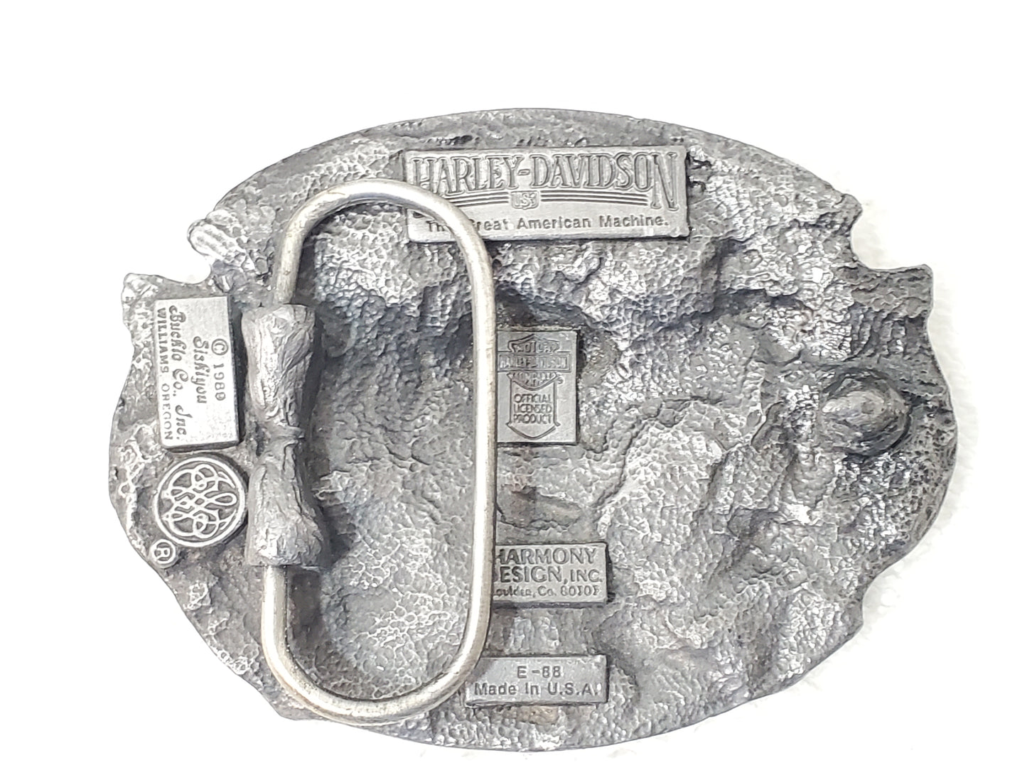 Harley Davidson Belt Buckle Vintage 1980's Solid Pewter Red Roses Green Leaves